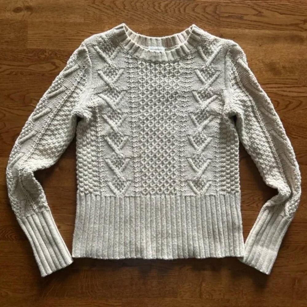 Gap Sweater Women XS Pullover Cable Knit Crew Soft Cozy Cream Ivory Beige Wool